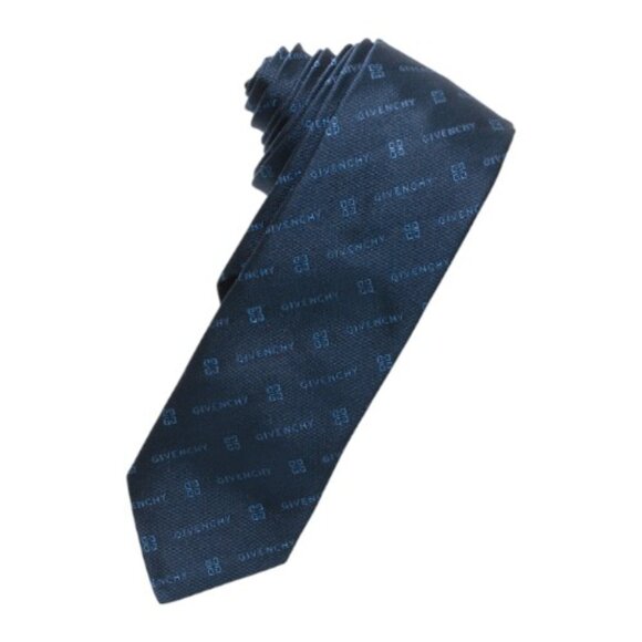 GIVENCHY Navy Made In Italy Silk Designer Diagonal Logo Tie - Picture 1 of 2